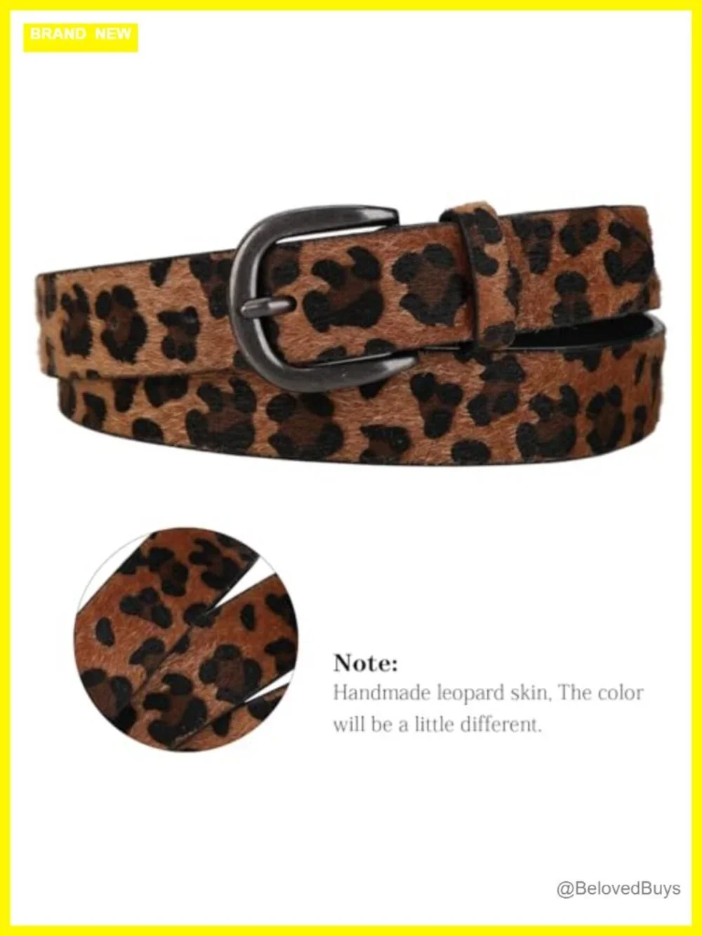 Faux Leather Leopard Print Skinny Belt for Women Glossy Black Buckle Waist Belt
